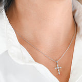14K White Gold Diamond Cross Pendant Rolo Link Chain Necklace