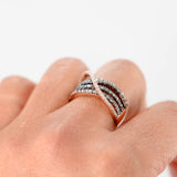 14K Rose Gold White And Light Brown Diamond Wavy Crossover Ring