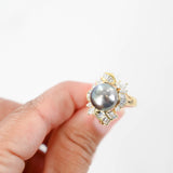 18K Yellow Gold Diamond And Tahitian Pearl Cocktail Ring