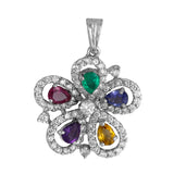 18K White Gold Diamond And Colored Stones Flower Jewelry Set