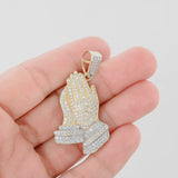 14K Two-Tone Gold 191 Diamonds Praying Hands Pendant 1.27Ctw