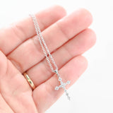 14K White Gold Diamond Cross Pendant Rolo Link Chain Necklace