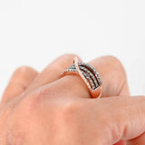 14K Rose Gold White And Light Brown Diamond Wavy Crossover Ring