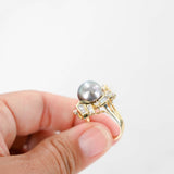18K Yellow Gold Diamond And Tahitian Pearl Cocktail Ring