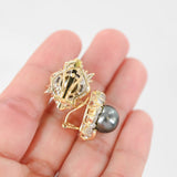 18K Yellow Gold Tahitian Pearls And Diamonds Halo Vintage Cocktail Earrings