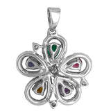 18K White Gold Diamond And Colored Stones Flower Jewelry Set