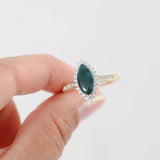 10k Yellow Gold Natural Emerald Marquise Cut Diamond Halo Cocktail Ring