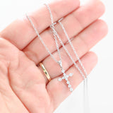 14K White Gold Diamond Cross Pendant Rolo Link Chain Necklace