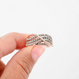 14K Rose Gold White And Light Brown Diamond Wavy Crossover Ring