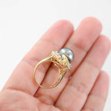 18K Yellow Gold Diamond And Tahitian Pearl Cocktail Ring