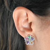 18K White Gold Diamond And Colored Stones Flower Jewelry Set