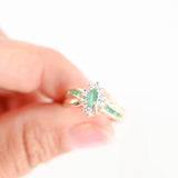10K Yellow Gold Natural Emerald And Diamond Cocktail Ring 0.52Ctw
