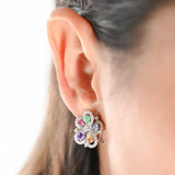 18K White Gold Diamond And Colored Stones Flower Jewelry Set