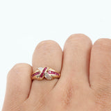 10k Yellow Gold Ruby and Diamond Cross Band Cocktail Ring