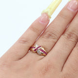 10k Yellow Gold Ruby and Diamond Cross Band Cocktail Ring
