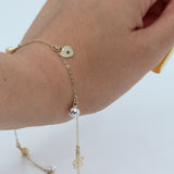 14k Two-Tone Gold Rolo Chain Charm Bracelet