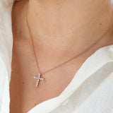 14K Rose Gold Adjustable Chain-link Necklace with Diamond Cross
