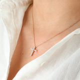 14K Rose Gold Adjustable Chain-link Necklace with Diamond Cross