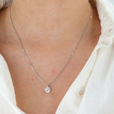 14k White Gold 18” Box Chain Necklace with Quartz Pendant
