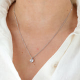 14k White Gold 18” Box Chain Necklace with Quartz Pendant