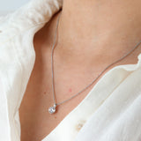 14k White Gold 18” Box Chain Necklace with Quartz Pendant