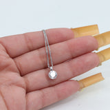 14k White Gold 18” Box Chain Necklace with Quartz Pendant