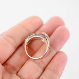 14K Rose Gold White And Light Brown Diamond Wavy Crossover Ring