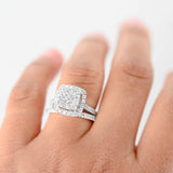 14K White Gold Diamond Cluster Engagement Ring And Wedding Band Set 0.84Ctw