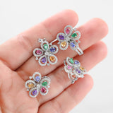18K White Gold Diamond And Colored Stones Flower Jewelry Set