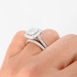 14K White Gold Diamond Cluster Engagement Ring And Wedding Band Set 0.84Ctw