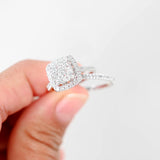 14K White Gold Diamond Cluster Engagement Ring And Wedding Band Set 0.84Ctw