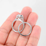 14K White Gold Diamond Cluster Engagement Ring And Wedding Band Set 0.84Ctw