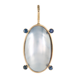 10k Yellow Gold Large Pearl And Sapphire Pendant ,Real Button Pearl Pendant