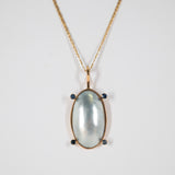 10k Yellow Gold Large Pearl And Sapphire Pendant ,Real Button Pearl Pendant