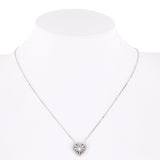 10K White Solid Gold Twisted Curb Link Chain Diamond Heart Charm Necklace