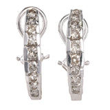 14K White Solid Gold Diamonds Huggie Earrings French Back