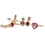 14 Yellow Gold Diamond And Ruby Necklace, Earrings And Ring Jewelry Set