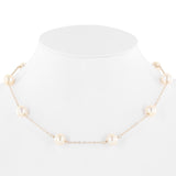 14K Yellow Gold 12 Pearls Rolo Link Chain Necklace