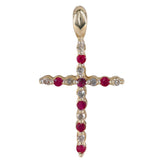 14k Yellow Gold Single Cut Diamond and Ruby Cross Pendant