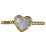 18K Yellow Gold Heart Shape Mother Of Pearl Milgrain Heart Ring