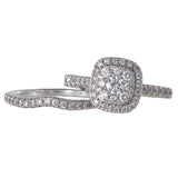 10K White Gold Diamond Cluster Engagement Ring And Wedding Band 0.94Ctw