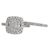 14K White Gold Diamond Cluster Engagement Ring And Wedding Band Set 0.84Ctw