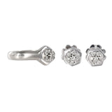 14k White Gold Diamond Hexagonal Motif Ring and Earring Jewelry Set