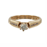 Ladies Estate 14K Yellow Gold Diamond Solitaire w/ Accents Engagement Band Ring