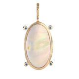 10k Yellow Gold Large Pearl And Sapphire Pendant ,Real Button Pearl Pendant