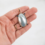 10k Yellow Gold Large Pearl And Sapphire Pendant ,Real Button Pearl Pendant