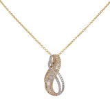 14K Yellow Solid Gold Diamond Pendant Rolo Chain Necklace