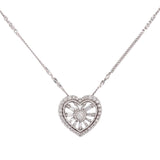 10K White Solid Gold Twisted Curb Link Chain Diamond Heart Charm Necklace