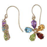 14K Yellow Gold Multi Color Gemstones Flower Design Earrings