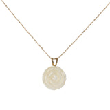 10k Yellow Gold Mother of Pearl Carved Rose Pendant, delicately paired with a dainty chain necklace